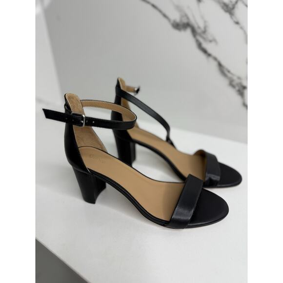 New Quince Women Italian Leather 65Mm Block Heel Black Sz 9 Classic Minimalist - Picture 1 of 4